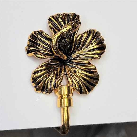 Antique Gold Plated Hibiscus Flower Handbag Holder or Handbag Table Hook - Picture 7 of 16